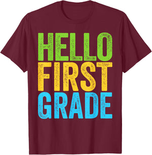 Hello First Grade Shirt 1st Grade Back To School Teacher T-Shirt - T-Shirt | Maroon