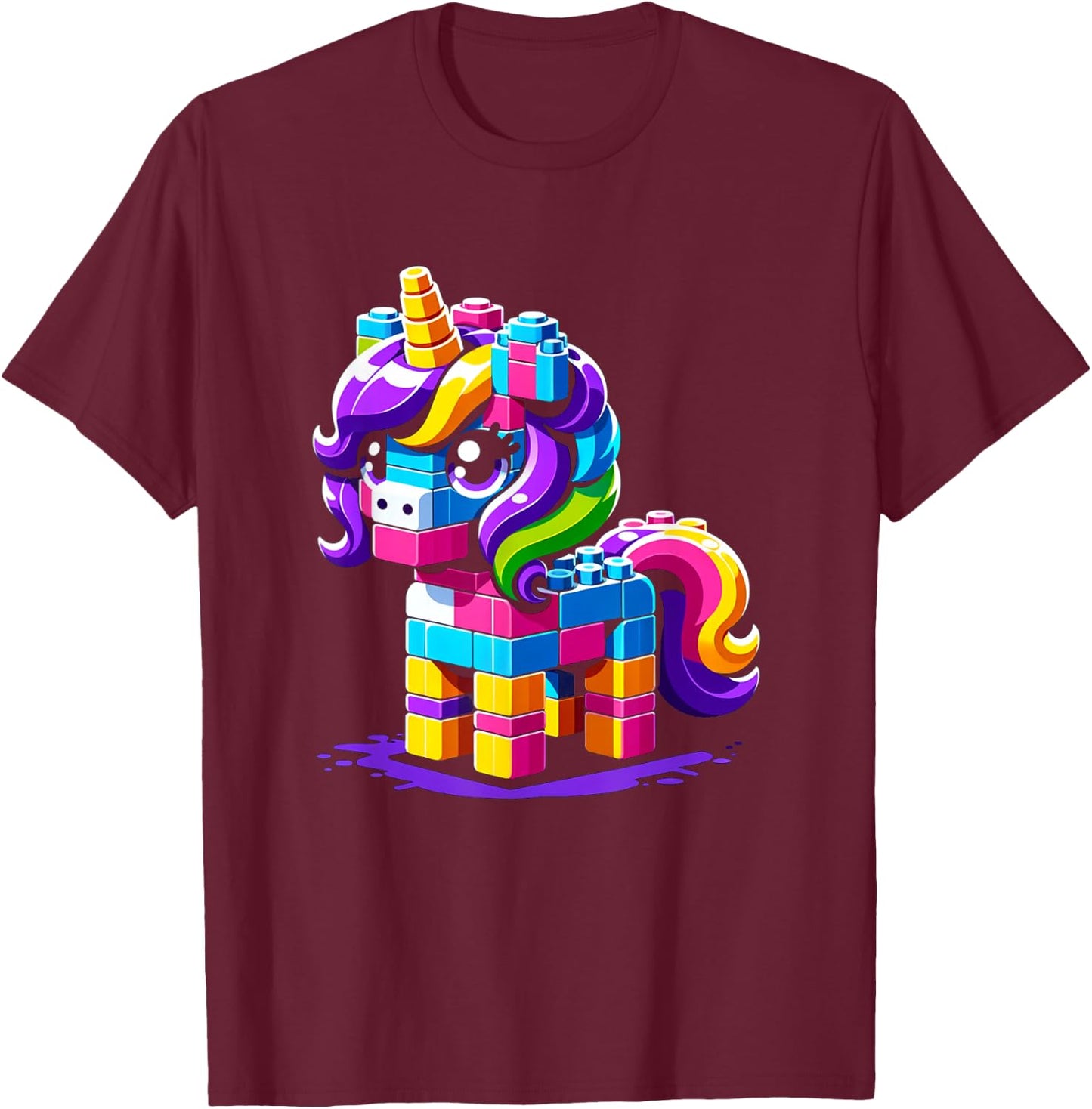 Block Building Unicorn Lover Master Builder Bricks T-Shirt - T-Shirt | Maroon