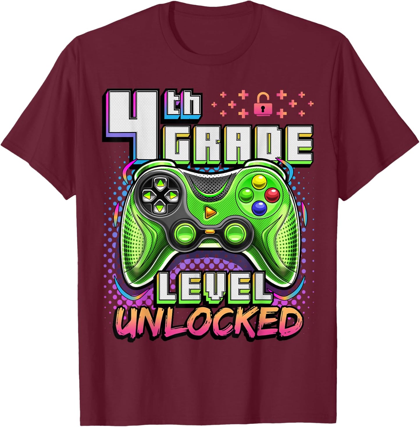 Back to School 4th Grade Boys Gamer First Day School Level T-Shirt - T-Shirt | Maroon