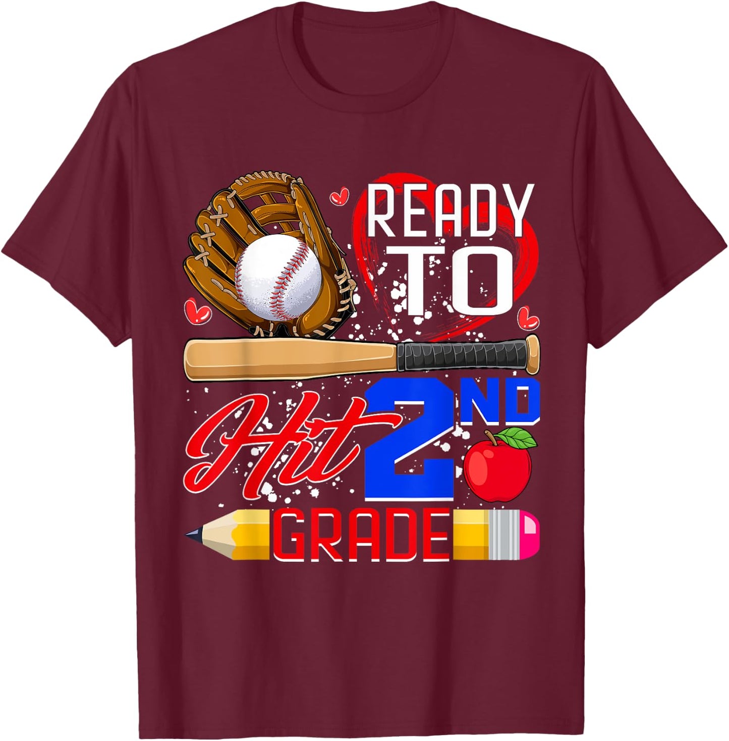 Ready To Hit 2nd Grade Back To School Baseball Lovers Boys T-Shirt - T-Shirt | Maroon
