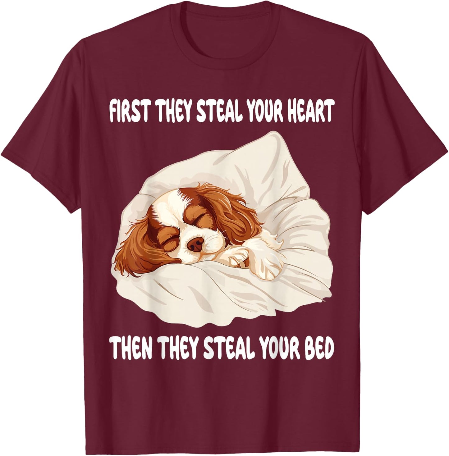 Cavalier King Charles Spaniel Sleeping Pajamas Nightgown T-Shirt - T-Shirt | Maroon