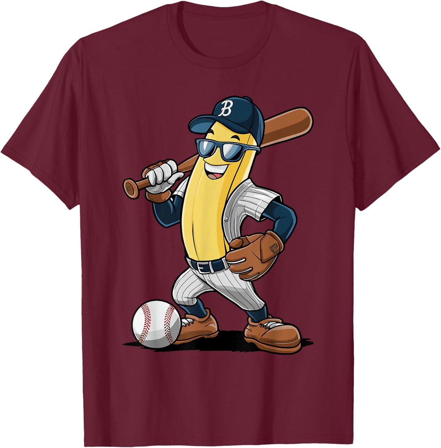 Banana Softball Sport Fruit Cute Banana Baseball Player T-Shirt - T-Shirt | Maroon