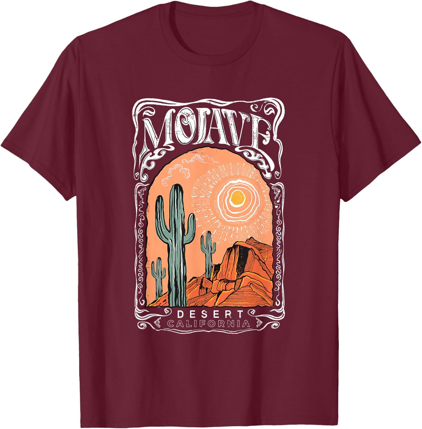 Vintage Mojave Desert Summer Cactus And California Sun T-Shirt - T-Shirt | Maroon