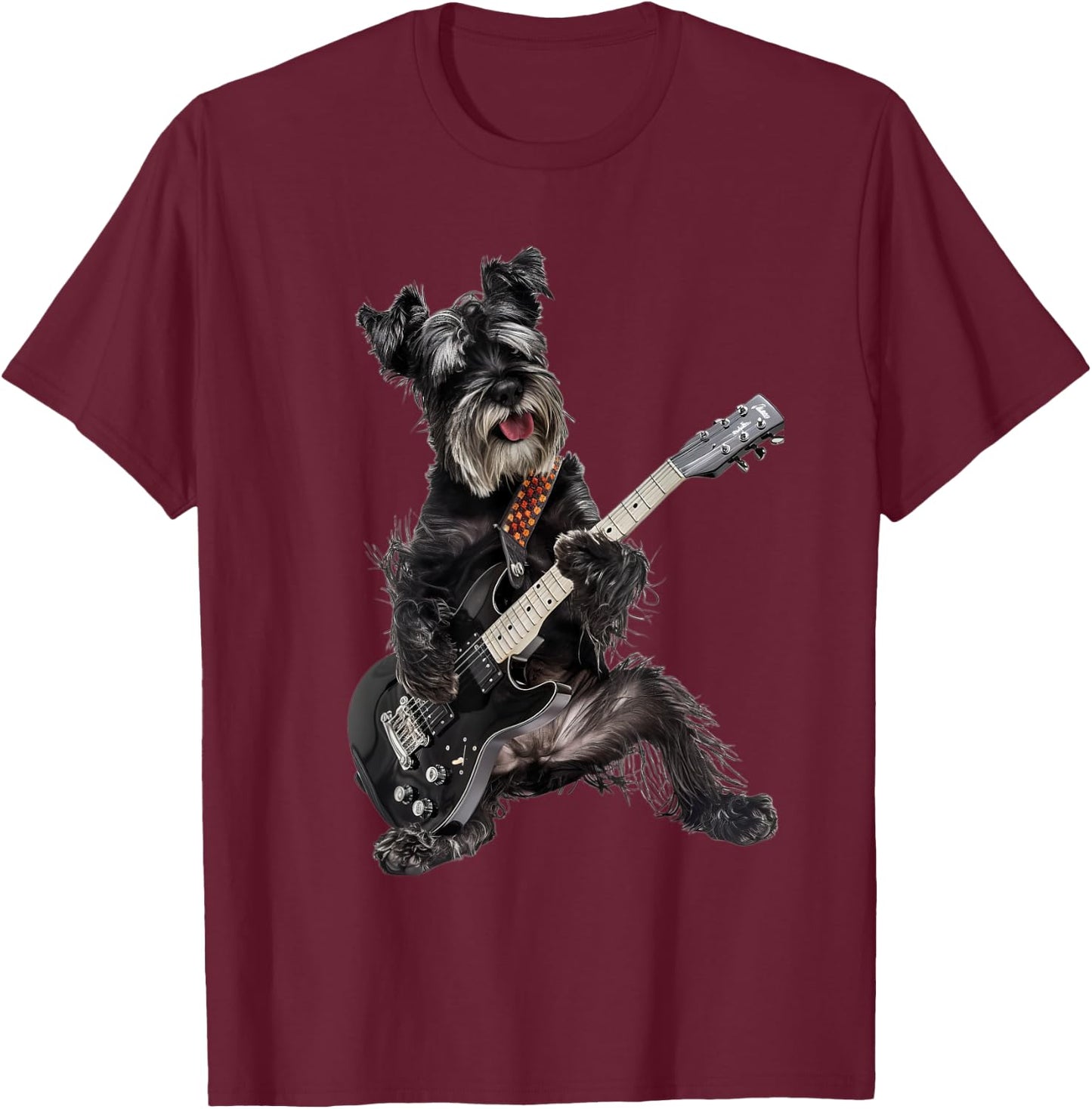 Miniature Schnauzer Guitar T-Shirt - T-Shirt | Maroon