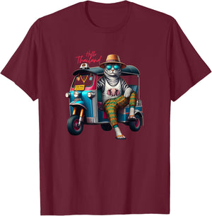 Hello Thailand Cool cat wear elephant Pants on Thai TukTuk T-Shirt - T-Shirt | Maroon