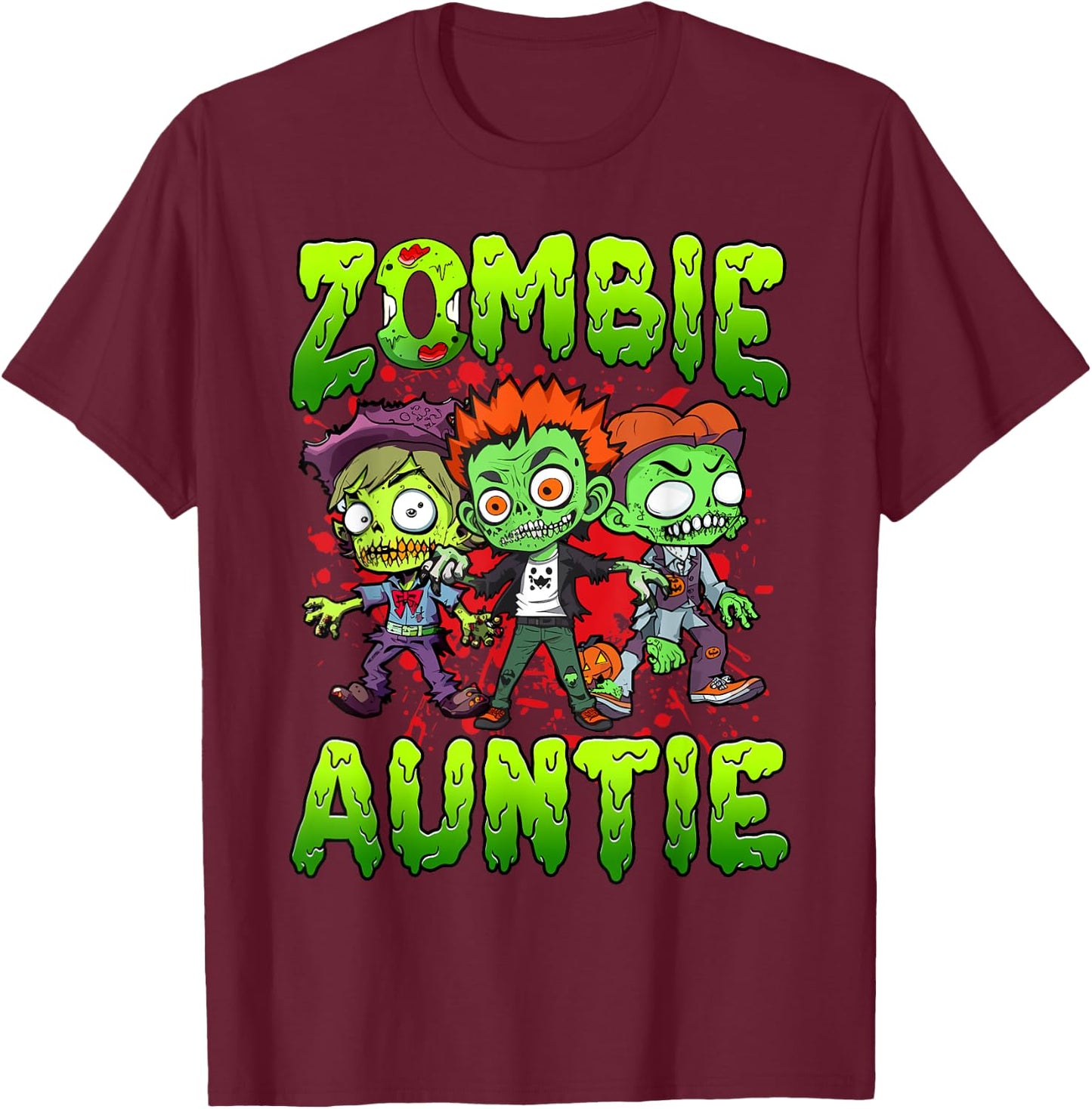 Zombie Auntie Halloween Costume Family Matching T-Shirt - T-Shirt | Maroon