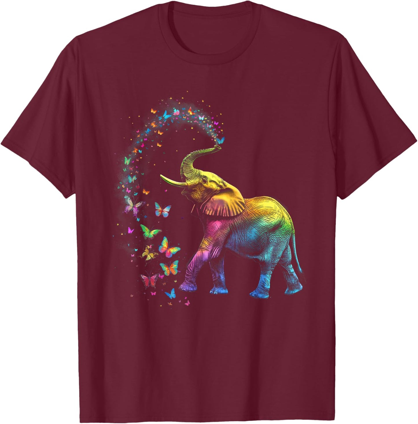 Elephant Spraying Butterflies Funny Elephant Lover T-Shirt - T-Shirt | Maroon