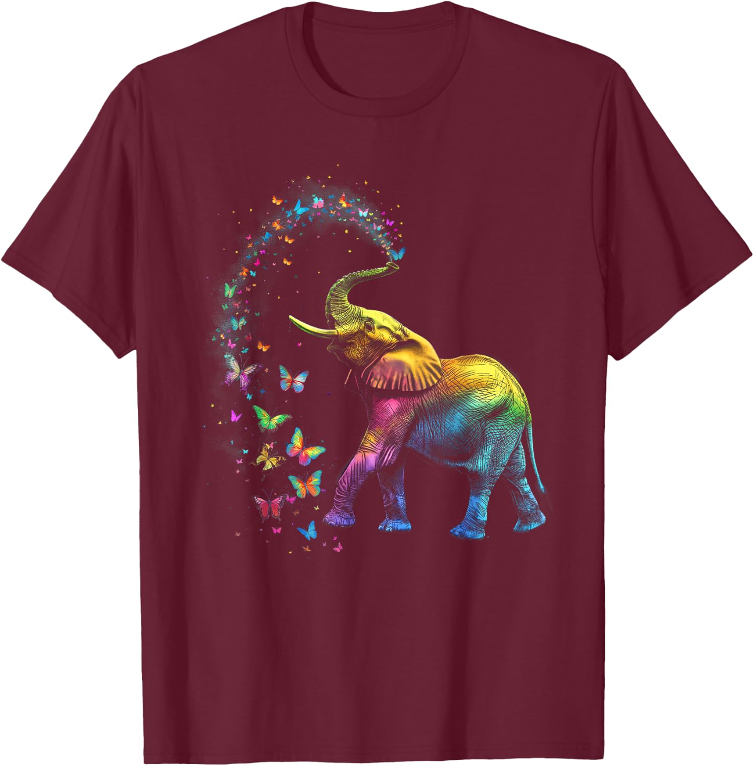 Elephant Spraying Butterflies Funny Elephant Lover T-Shirt - T-Shirt | Maroon