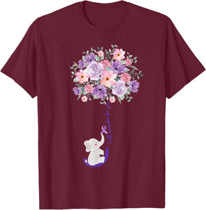 Elephant I Will Remember For You purple Sunflower Alzheimer T-Shirt - T-Shirt | Maroon