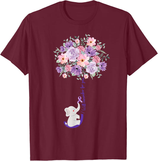 Elephant I Will Remember For You purple Sunflower Alzheimer T-Shirt - T-Shirt | Maroon