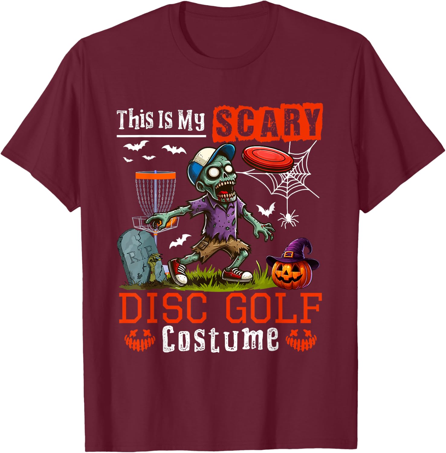 My Scary Disc Golf Costume Horror Halloween Player Kids T-Shirt - T-Shirt | Maroon