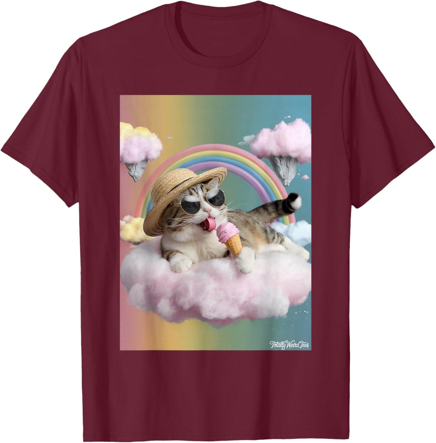 Rainbow Cat Dream Ice Cream Fantasy T-Shirt - T-Shirt | Maroon