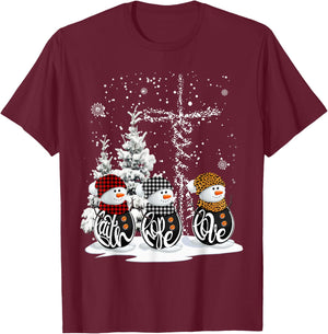 Funny Christmas 2025 Faith Hope Love Snowman Christian Cross T-Shirt - T-Shirt | Maroon