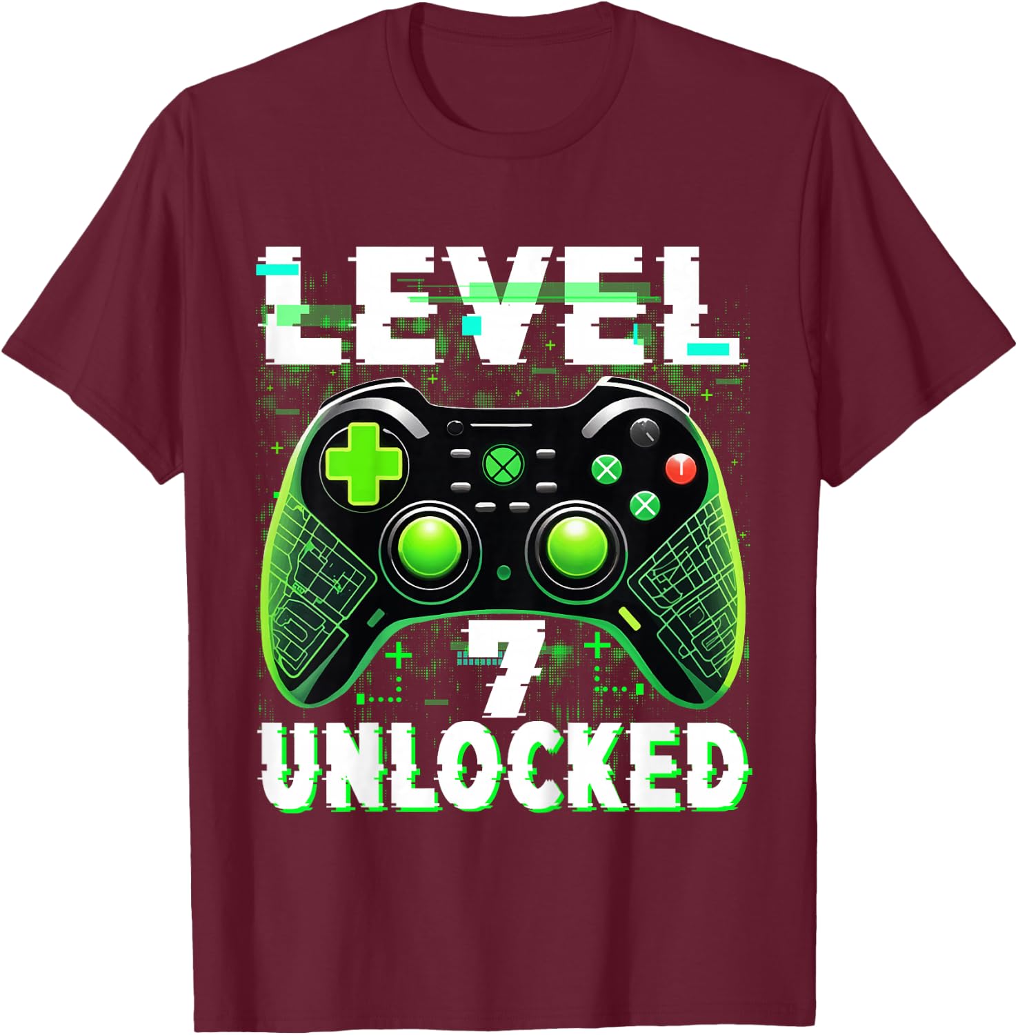 Kids Level 7 Unlocked Shirt Funny Video Gamer Geek 6th Birthday T-Shirt - T-Shirt | Maroon