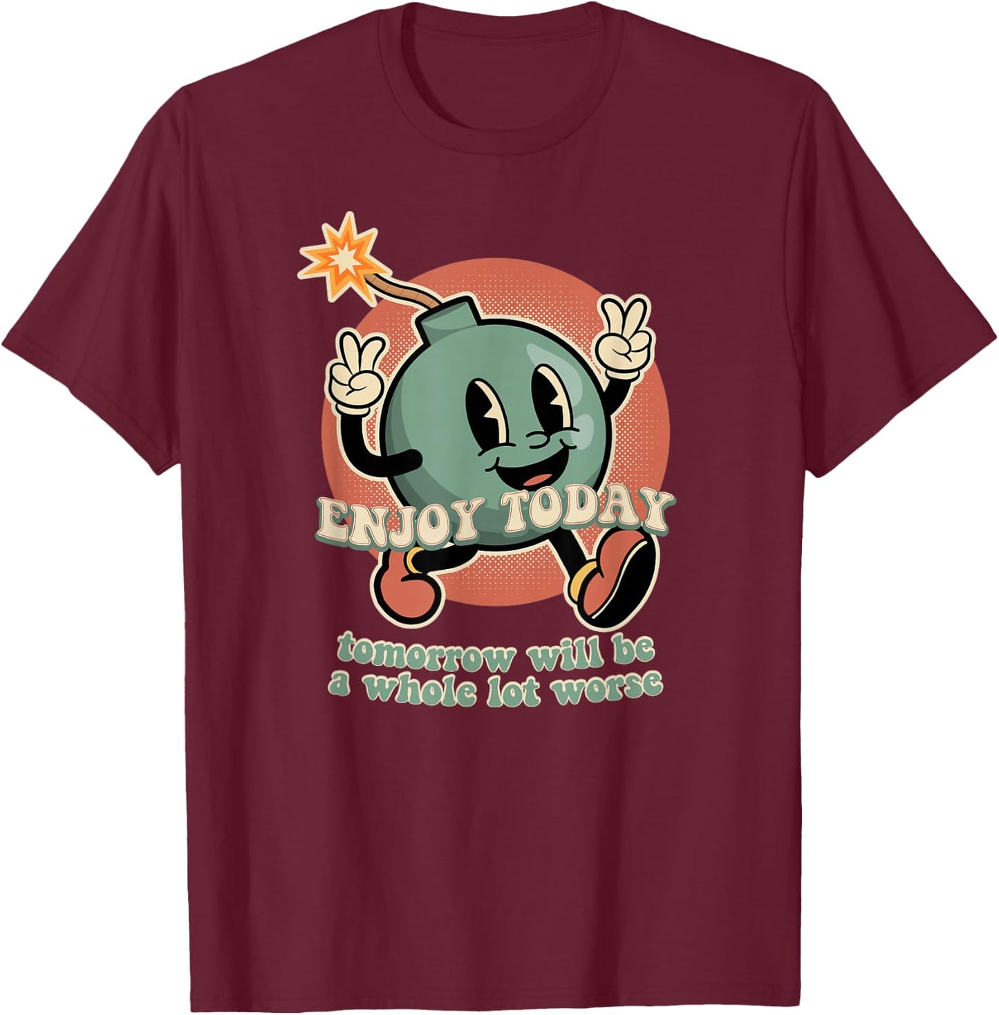 Retro Cartoon Bomb Nihilism - Classic Fit, , Short Sleeve, Black T-Shirt - T-Shirt | Maroon