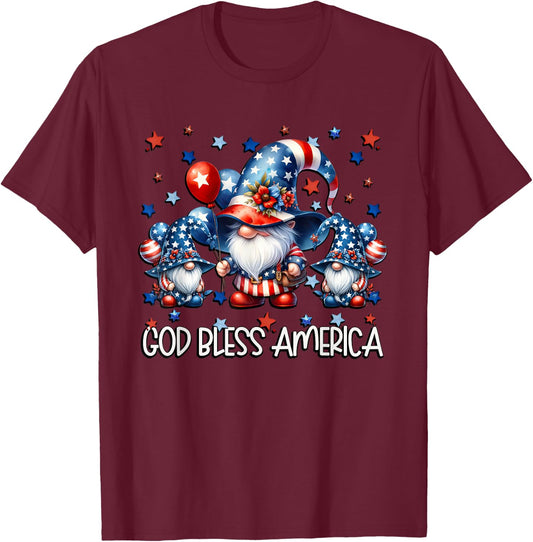 Memorial Day Gnomes Patriotic Christians God Bless America T-Shirt - T-Shirt | Maroon