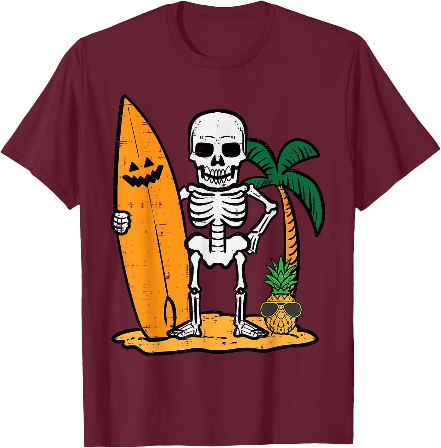 Halloween Surfer Skeleton Costume Hawaii Surf Men Women Kids T-Shirt - T-Shirt | Maroon