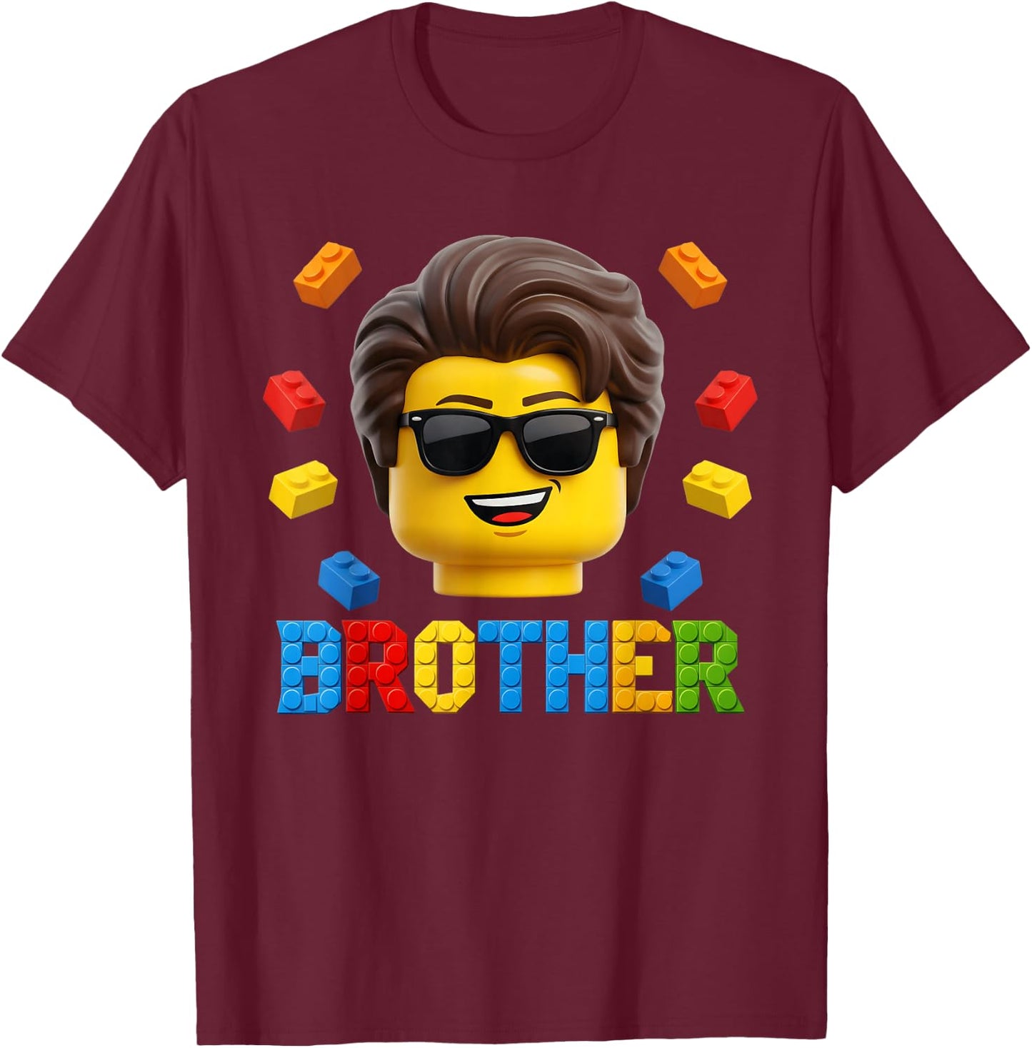 Brother Master Builder Boy Building Bricks Blocks Family T-Shirt - T-Shirt | Maroon