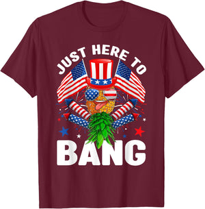 Just Here To Bang Pineapple Swingers USA Flag 4th Of July Men T-Shirt - T-Shirt | Maroon