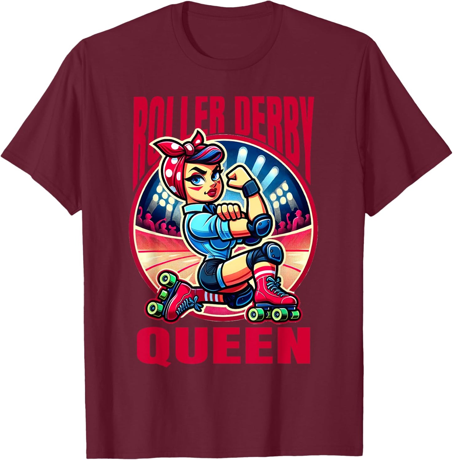 Roller Derby Queen Pinup Rosie the Riveter Roller Derby Girl T-Shirt - T-Shirt | Maroon