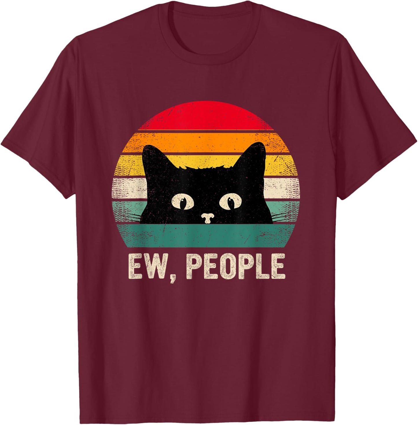 Ew People Retro Cat Social Introvert Funny Cat Women Kids T-Shirt - T-Shirt | Maroon