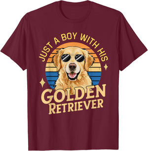 Just a Boy and His Golden Retrievers Girls Who Love Dogs T-Shirt - T-Shirt | Maroon