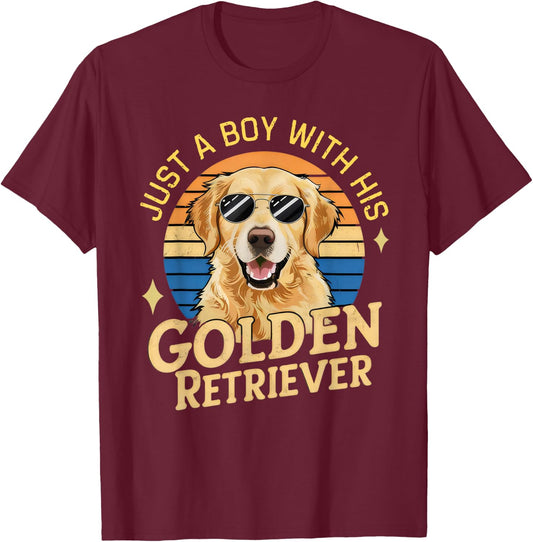 Just a Boy and His Golden Retrievers Girls Who Love Dogs T-Shirt - T-Shirt | Maroon
