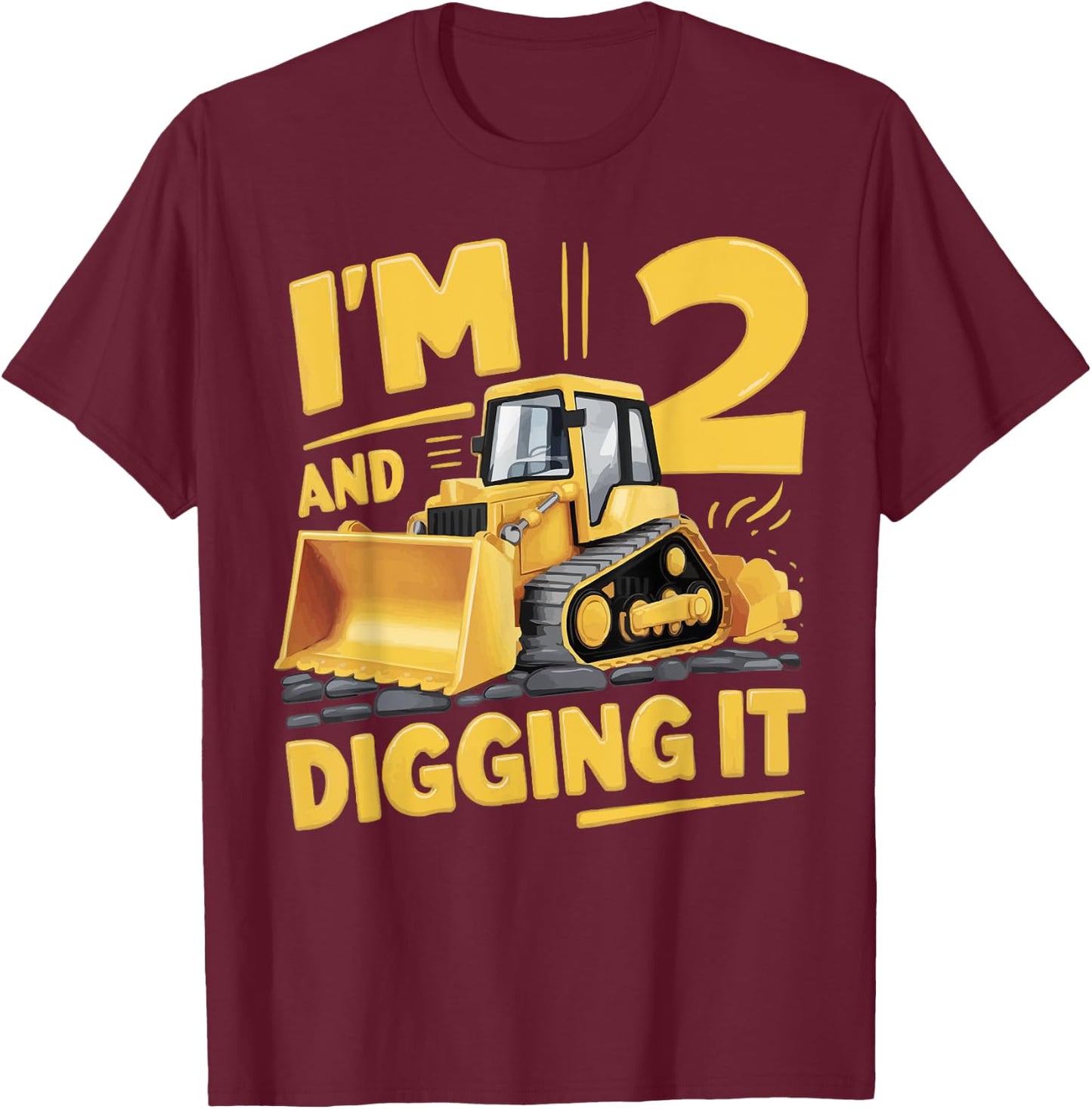 Construction Truck 2th Birthday 2 Years Old Digger Builder T-Shirt - T-Shirt | Maroon