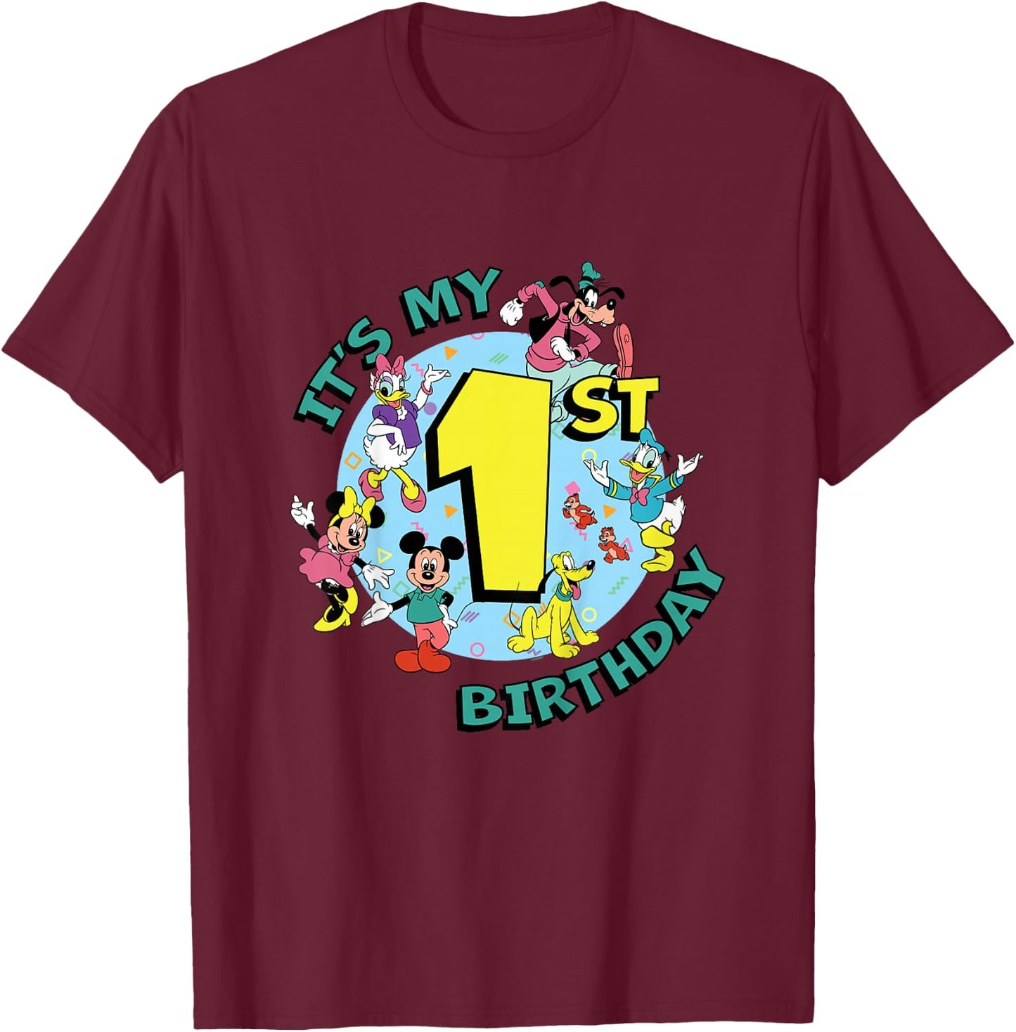 Disney Mickey and Friends It’s My First 1st Birthday T-Shirt - T-Shirt | Maroon
