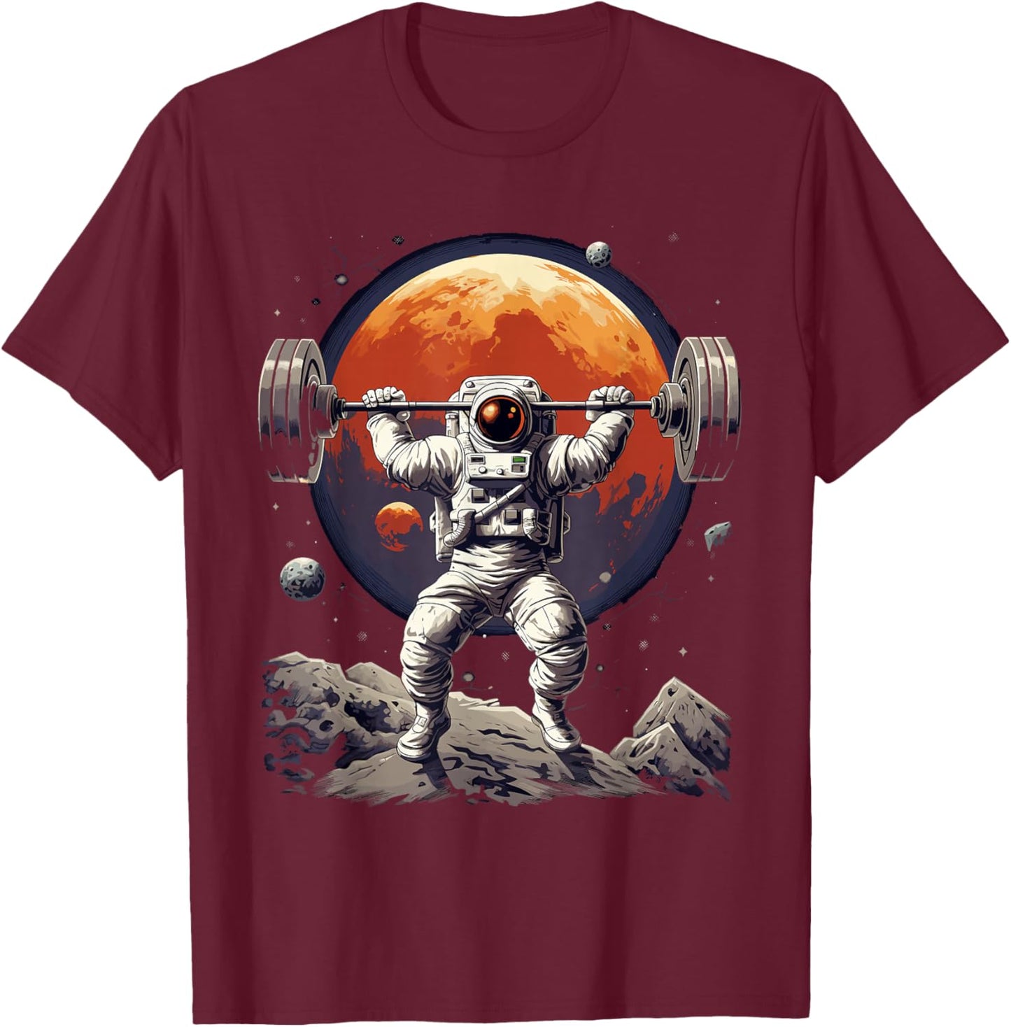 Funny Astronaut Space Weightlifting Fitness Gym Workout Men T-Shirt - T-Shirt | Maroon