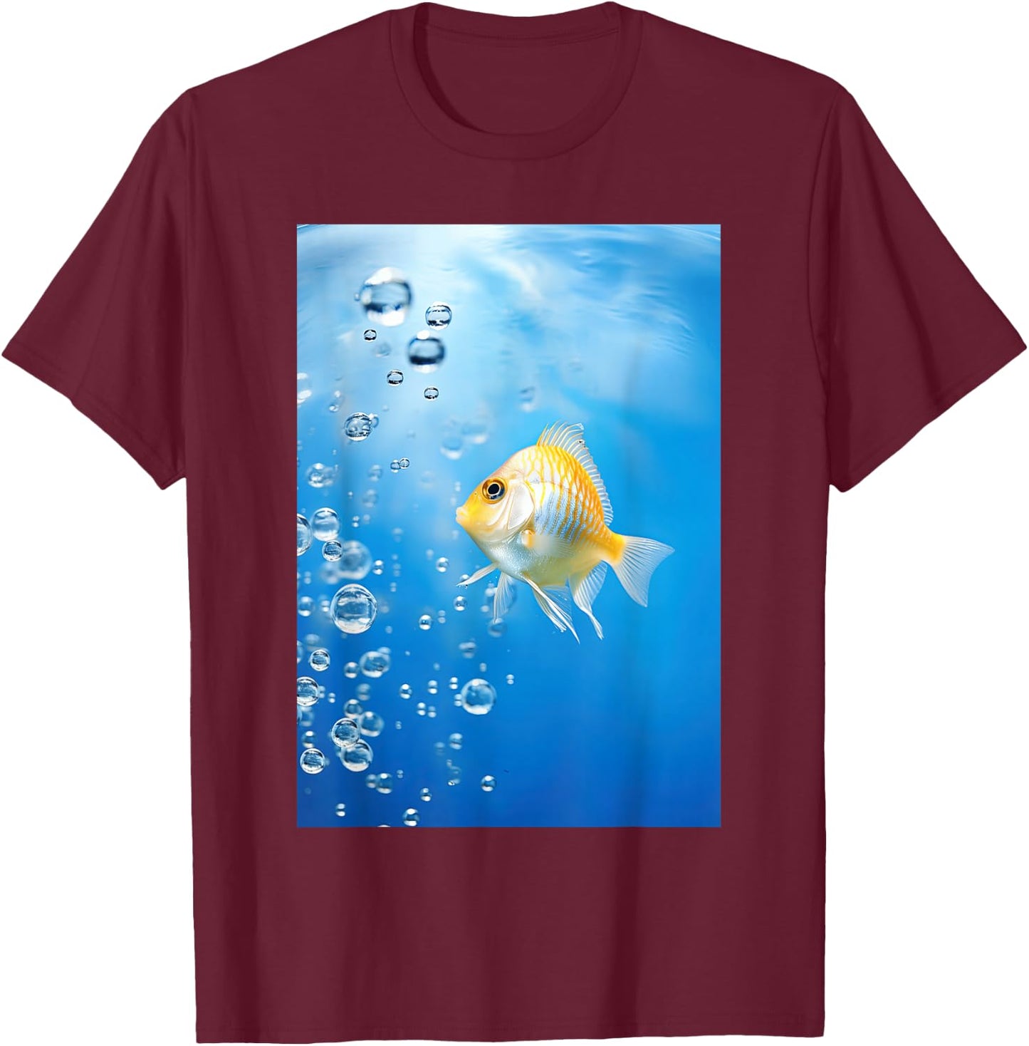 Frutiger Aero: Fish and a Bubble in Water T-Shirt - T-Shirt | Maroon