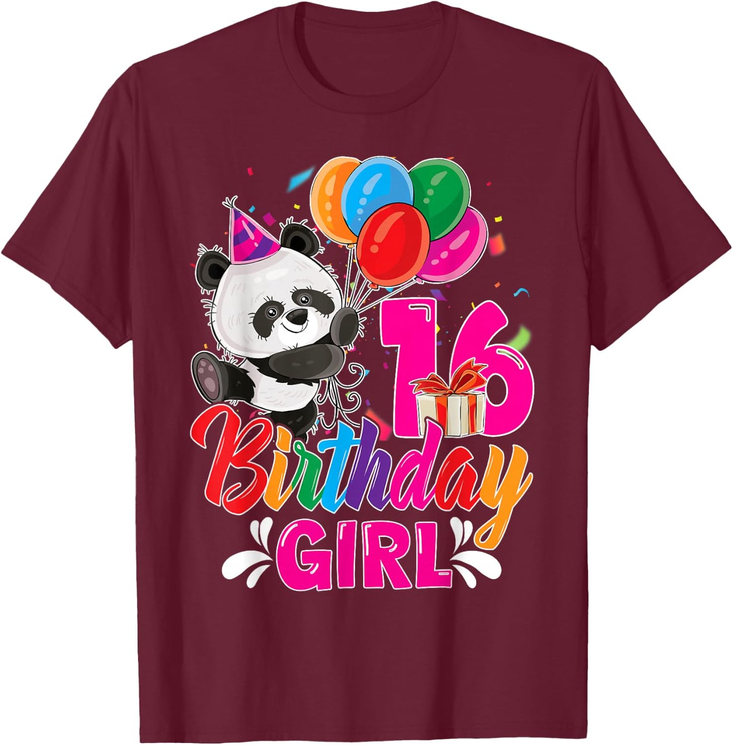 Birthday 16 Years Old Girl Panda Lovers 16th Bday Party T-Shirt - T-Shirt | Maroon