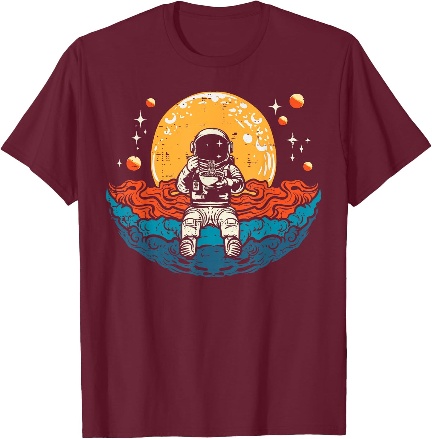 Astronaut Ramen Wave Space Japanese Noodle Men Women Kids T-Shirt - T-Shirt | Maroon