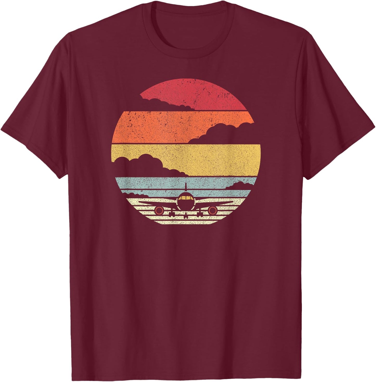 Airplane Shirt. Retro Style Pilot T-Shirt - T-Shirt | Maroon