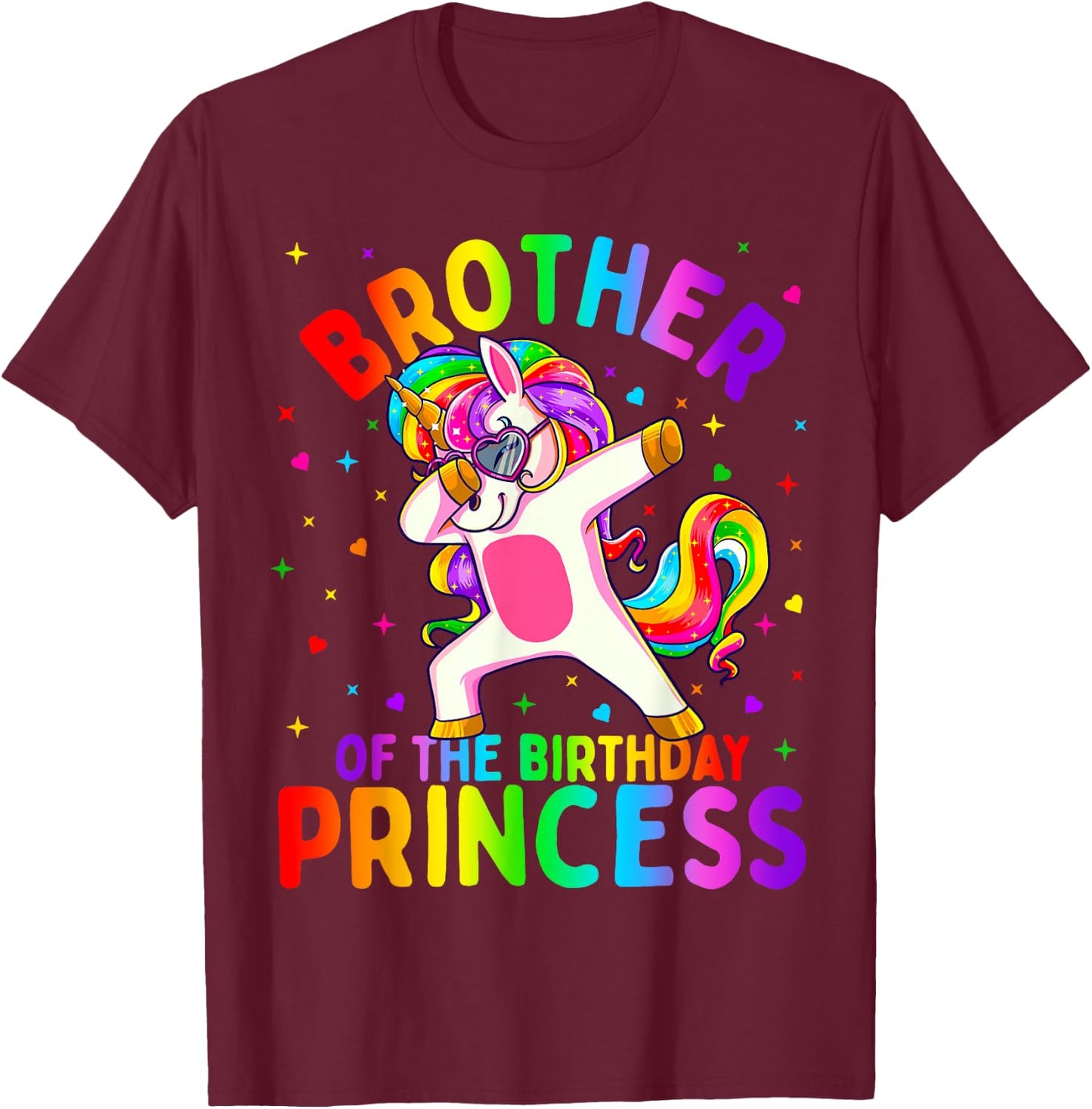 Brother of the Birthday Princess Girl Dabbing Unicorn T-Shirt - T-Shirt | Maroon