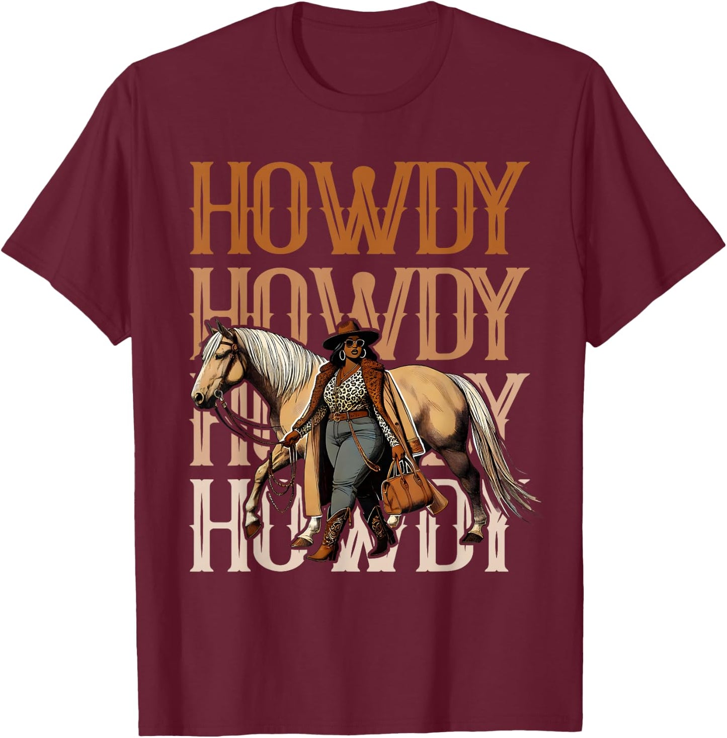 Howdy Black Cowgirl Country Western Rodeo Melanin Texas T-Shirt - T-Shirt | Maroon