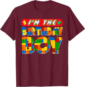 Im The Birthday Boy Building Bricks Family Party Decorations T-Shirt - T-Shirt | Maroon