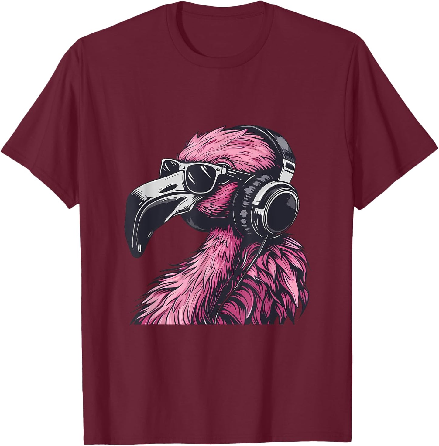 DJ Flamingo Bird Turntable DJ Flamingo Pink Flamingo Lover T-Shirt - T-Shirt | Maroon