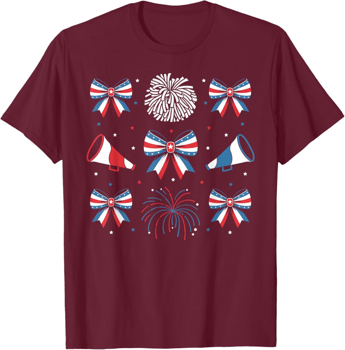 Cheerleader Patriotic Pom Pom Cheer Firework USA 4th of July T-Shirt - T-Shirt | Maroon