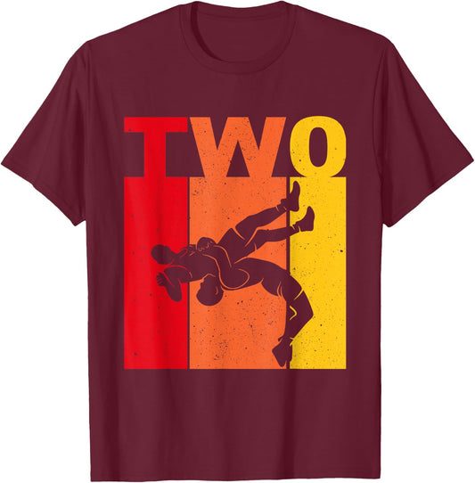 2nd Retro Wrestling Theme 2 Year Old Kids Birthday T-Shirt - T-Shirt | Maroon