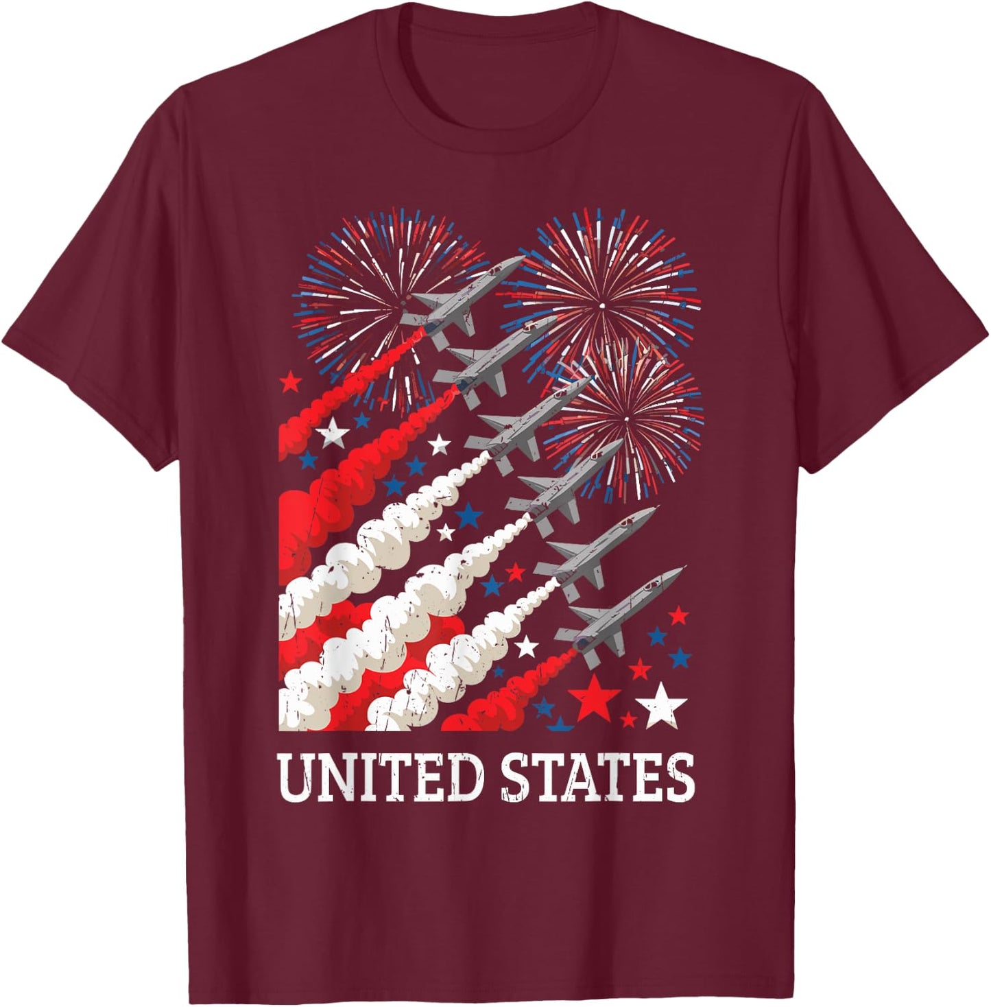 Fighter Jet Airplane American Flag 4th of July Patriotic T-Shirt - T-Shirt | Maroon
