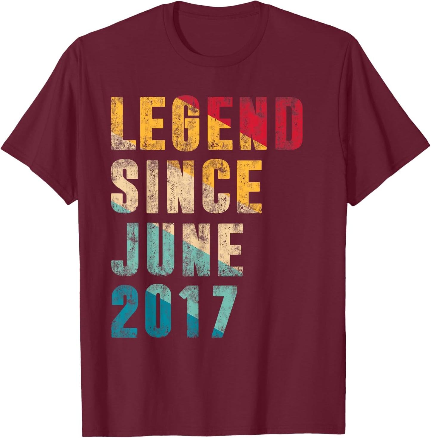 7 Years Old Bday Gifts Legend Since June 2017 7th Birthday T-Shirt - T-Shirt | Maroon