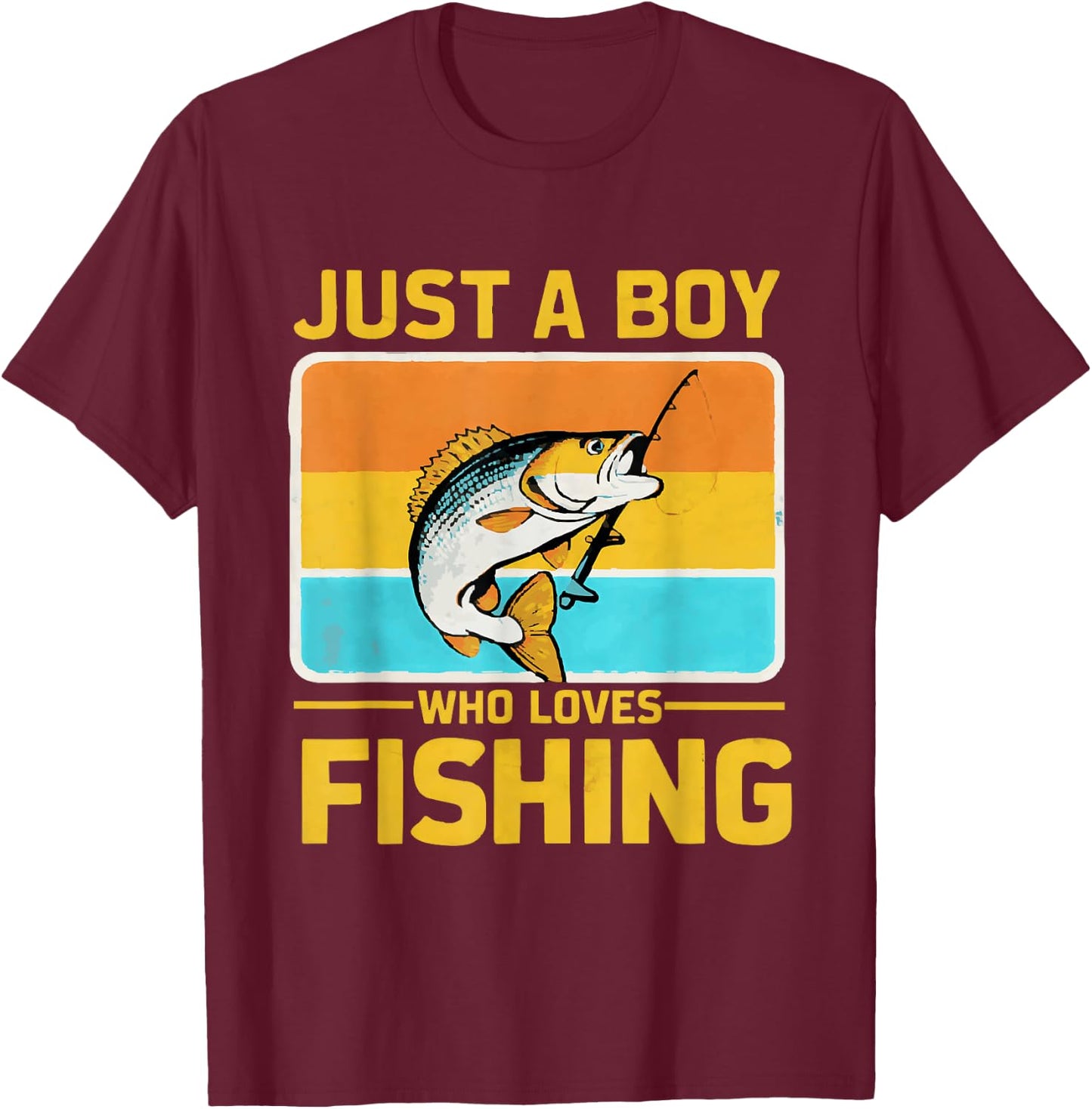 Just A Boy Who Loves Fishing Funny Bass Fish Fisherman T-Shirt - T-Shirt | Maroon