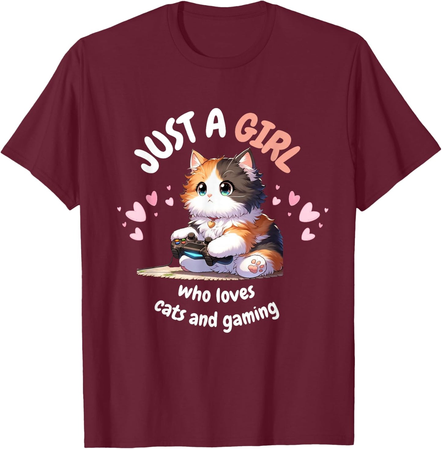 Just A GIRL Who Loves Cats Gaming cute Kawaii Anime Otaku T-Shirt - T-Shirt | Maroon