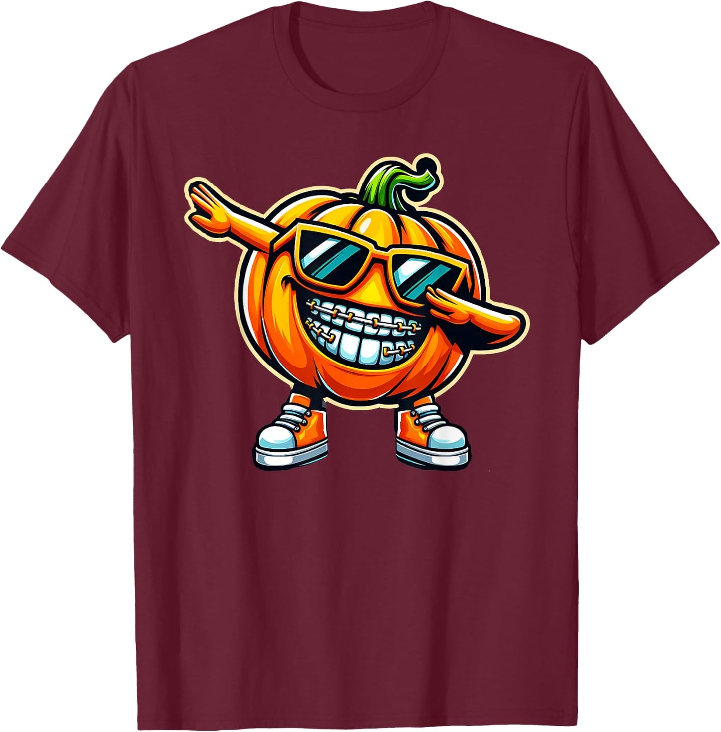 Dentist Dabbing Pumpkin Braces Orthodontics Dental Halloween T-Shirt - T-Shirt | Maroon