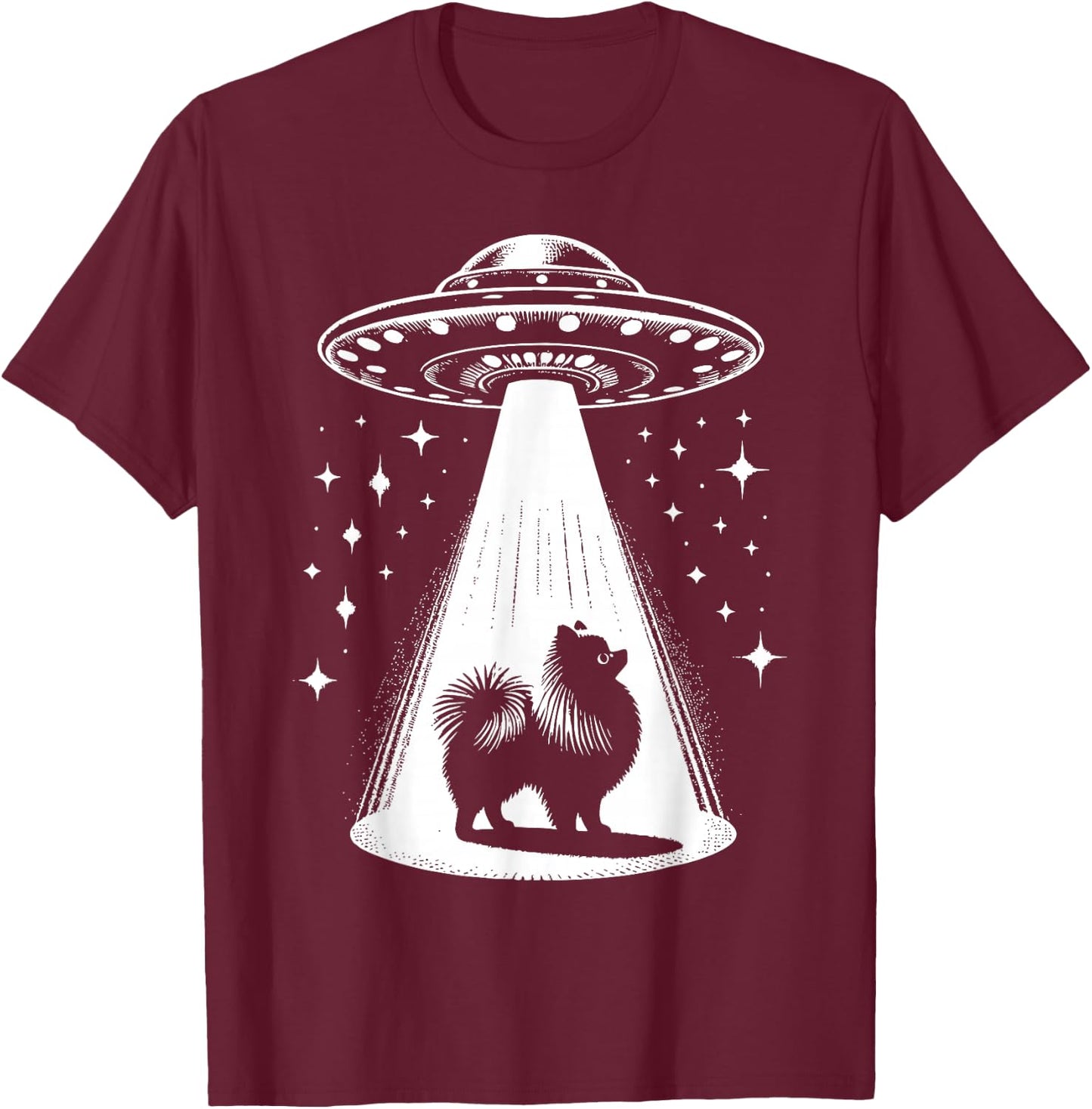 Pomeranian Mom Dad Dog - Funny Alien UFO Men Women T-Shirt - T-Shirt | Maroon