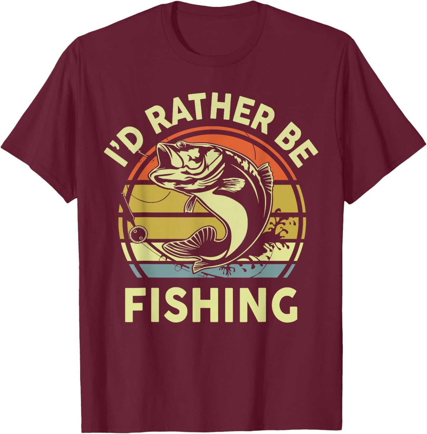 Fishing-Shirt I'd Rather Be Fishing Bass Dad Funny Graphic T-Shirt - T-Shirt | Maroon