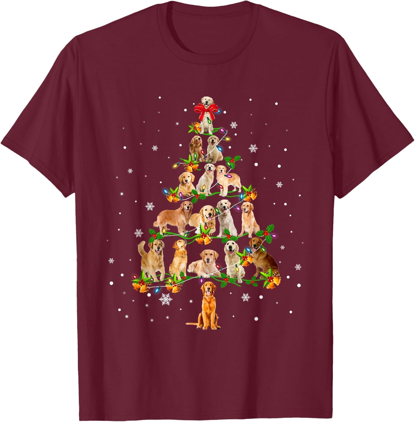 Golden retriever Christmas Tree Santa Funny Dog Lover Gift Women T-Shirt - T-Shirt | Maroon