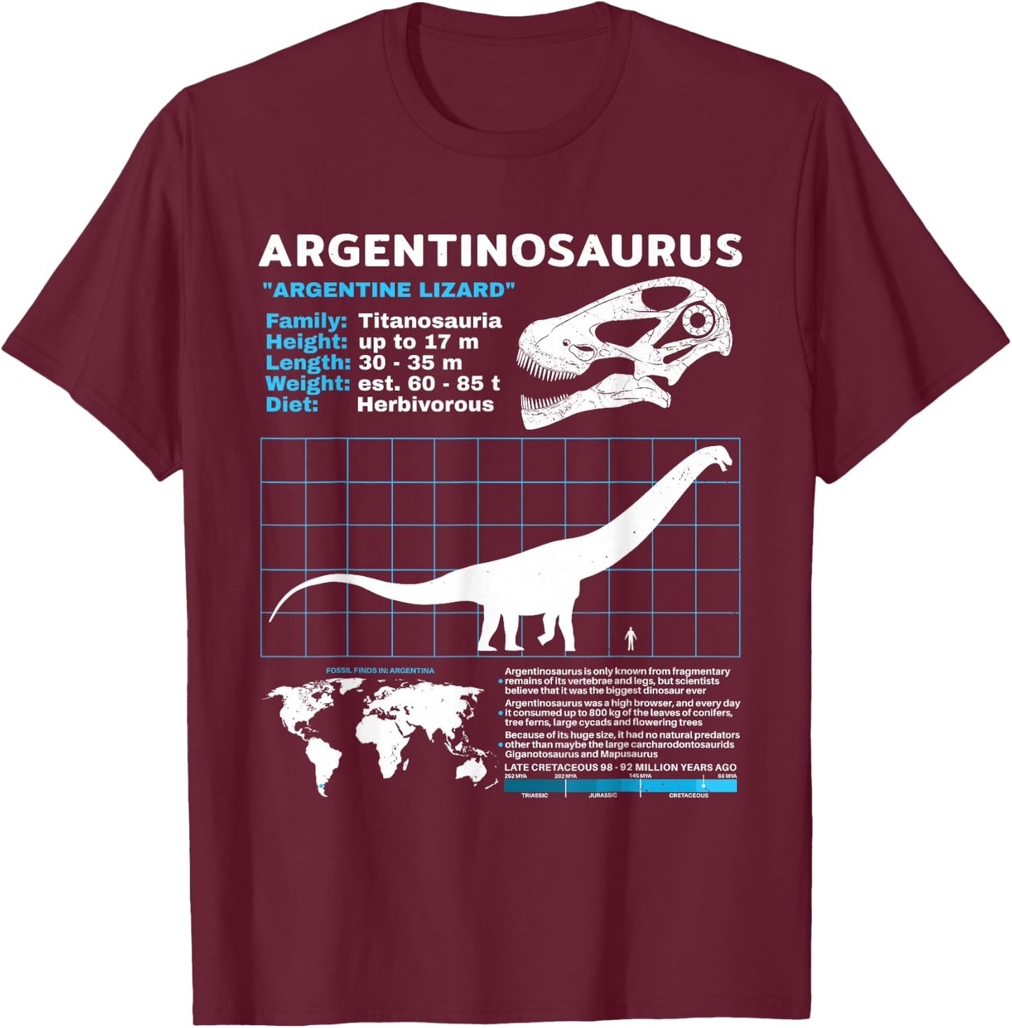 Argentinosaurus fact sheet Dinosaur Facts T-Shirt - T-Shirt | Maroon