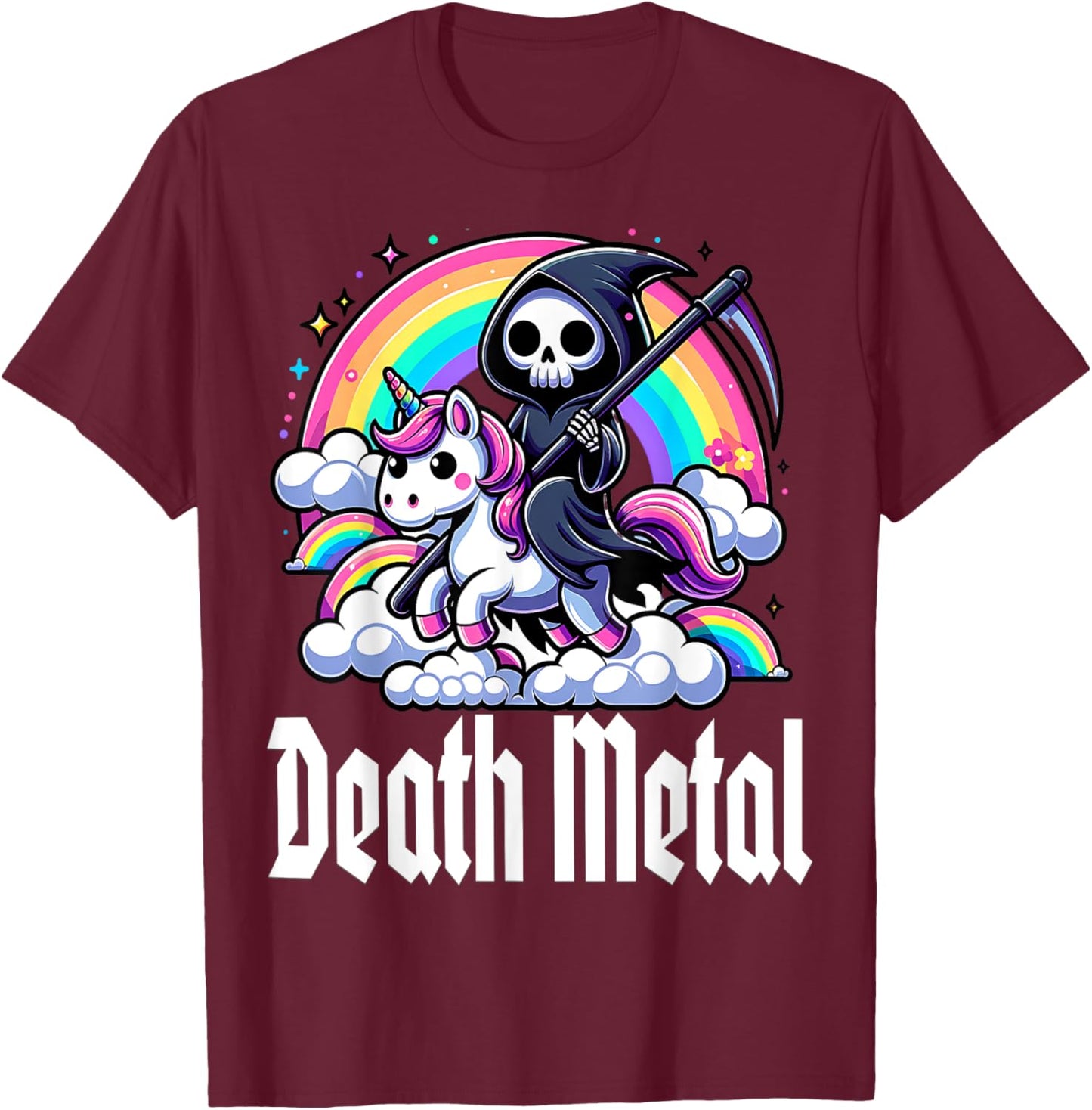 Death Metal Unicorn rainbow T-Shirt - T-Shirt | Maroon
